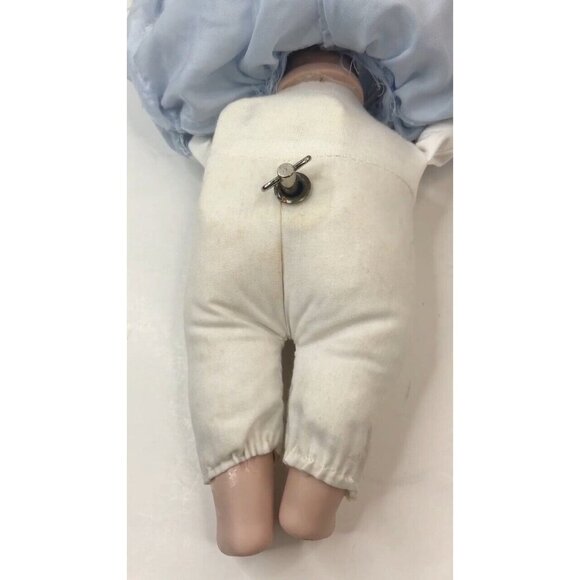 Vintage Wind Up Moving Baby Doll Blue Lace Gown & Hat Pink Bows - Picture 15 of 16